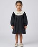 Biglilpeople Cotton Woven Full Sleeves Floral Embroidered & Lace Embellished Dress - Black