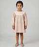 Biglilpeople Cotton Woven Full Sleeves Floral Embroidered & Lace Embellished Dress - Peach