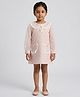 Biglilpeople Cotton Woven Full Sleeves Lace & Pearl Embellished Dress - Pink
