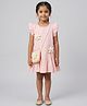 Biglilpeople Cotton Blend Woven Cap Sleeves Floral Applique Detailed Dress With Sling Bag - Pink