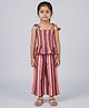 Biglilpeople Cotton Woven Sleeveless Frill Detailed & Striped Top & Palazzos Set - Multi Colour