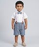 Biglilpeople Cotton Woven Half Sleeves Solid Shirt & Shorts Set With Bow & Suspenders - Multi Colour