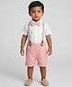 Biglilpeople Cotton Woven Half Sleeves Solid Shirt & Shorts Set With Bow & Suspenders - Multi Colour