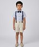 Biglilpeople Cotton Woven Half Sleeves Striped Shirt & Shorts Set With Bow & Suspenders - Multi Colour