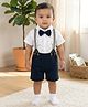 Biglilpeople Cotton Woven Half Sleeves Abstract Printed Shirt & Shorts Set With Bow & Suspenders - Multi Colour