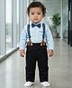 Biglilpeople Cotton Woven Full Sleeves Solid Shirt & Pants Set With Bow & Suspender - Blue