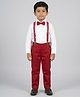Biglilpeople Cotton Woven Full Sleeves Solid Shirt & Pants Set With Bow & Suspender - Red