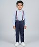 Biglilpeople Cotton Woven Full Sleeves Solid Shirt & Pants Set With Bow & Suspender - Blue
