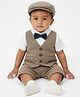 Biglilpeople Cotton Woven Half Sleeves Bow Applique Detailed Shirt & Shorts Set With Cap & Waistcoat - Multi Colour