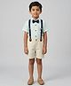 Biglilpeople Cotton Woven Full Sleeves Bow Applique Detailed Striped Shirt & Shorts Set With Suspenders - Multi Colour