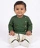 Biglilpeople Cotton Woven Full Sleeves Striped Dhoti Kurta Set - Green