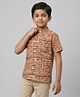 Biglilpeople Cotton Woven Half Sleeves Ethnic Motifs Printed Kurta Style Shirt - Mustard