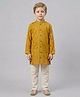 Biglilpeople Cotton Woven Full Sleeves Floral Embroidered Kurta & Pyjama Set - Mustard