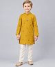 Biglilpeople Cotton Woven Full Sleeves Floral Embroidered Kurta & Pyjama Set - Mustard