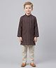 Biglilpeople Cotton Woven Full Sleeves Striped Kurta & Pyjama Set - Brown