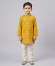 Biglilpeople Cotton Woven Full Sleeves Floral Embroidered Kurta & Pyjama Set - Mustard