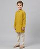 Biglilpeople Cotton Woven Full Sleeves Abstract Embroidered Kurta & Pyjama Set - Mustard