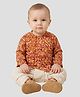 Biglilpeople Cotton Woven Full Sleeves Floral Printed Kurta & Dhoti Set - Rust