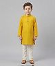 Biglilpeople Cotton Woven Full Sleeves Floral Embroidered Kurta & Pyjama Set - Mustard