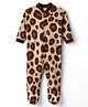 Junior Star Full Sleeves Leopard Pattern Printed Footed Sleepsuit - White