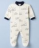 Junior Star Full Sleeves Vehicles Printed Footed Sleepsuit - White