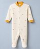 Junior Star Full Sleeves Animals Printed Footed Sleepsuit - Yellow
