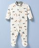 Junior Star Full Sleeves Animals Printed Footed Sleepsuit - Grey