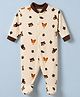 Junior Star Full Sleeves Animals Printed Footed Sleepsuit - White