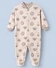 Junior Star Full Sleeves Animals Printed Footed Sleepsuit - Beige