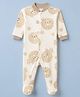 Junior Star Full Sleeves Lions Printed Footed Sleepsuit - White