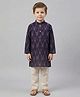 Biglilpeople Cotton Woven Full Sleeves Abstract Embroidered Kurta & Pyjama Set - Purple
