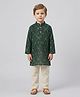 Biglilpeople Cotton Woven Full Sleeves Abstract Embroidered Kurta & Pyjama Set - Green