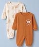 Babyhug 100% Cotton Interlock Knit Full Length Rompers with Full Sleeves and Bear Print Pack of 2 - White & Brown