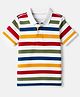 Honeyhap Premium 100% Cotton Knit Half Sleeves Striped Print Polo T-Shirt With Bio Finish - Bright White