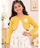Kiddopanti Fleece Knit Full Sleeves Floral Applique Detailed Cropped Shrug - Cyber Yellow