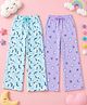 Kiddopanti Cotton Knit Pack Of 2 Smiley Heart & Rainbow Printed Pyjamas - Lavender & Aqua Blue