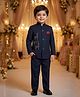 Rikidoos Cotton Woven Full Sleeves Stone Embellished Jodhapuri Coat With Pant - Navy Blue
