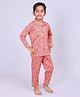 Casa De NeeNee Cotton Woven Full Sleeves Camp Theme Printed Coordinating Shirt & Pajama Night Suit - Peach