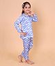Casa De NeeNee Cotton Woven Full Sleeves Floral Printed Coordinating Shirt & Pajama Night Suit - Blue