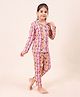 Casa De NeeNee Cotton Knit Full Sleeves Floral Printed Striped Coordinating Shirt & Pajama Night Suit - Peach