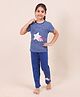 Casa De NeeNee Cotton Knit Half Sleeves Star Printed Striped Tee & Pajama Night Suit - Blue