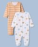 Babyhug 100% Cotton Interlock Knit Full Length Rompers with Full Sleeves and Bear Print - White & Brown