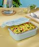 Larah by Borosil 400ml Freshbyte Green Food Storage Microwave Safe Container with Stainless Steel Lid, Fridge Container for Lunchbox