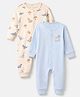 Babyhug 100% Cotton Interlock Knit Full Length Rompers with Full Sleeves and Dinosaur Print in Light Blue & Cream Pack of 2