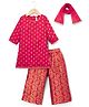 Babyhug Chanderi Woven Three-Fourth Sleeves Kurta & Palazzo Set with Buta Embroidery & Dupatta in Red