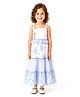 Rose Couture Chiffon Woven Sleeveless Placement Striped & Floral Printed Tiered Dress - Blue