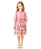 Rose Couture Chiffon Woven Three Fourth Puffed Sleeves Polka Dots Printed Shirt Style Top & Layered Skirt - Pink