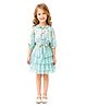 Rose Couture Chiffon Woven Three Fourth Puffed Sleeves Floral Printed Shirt Style Top & Layered Skirt - Blue