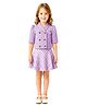 Rose Couture Cotton Blend Woven Three Fourth Puffed Sleeves Dots Printed Top & Skirt Set - Lavender