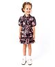 Rose Couture Chiffon Woven Half Puffed Sleeves Floral Printed Tie Up Top & Skirt Set - Black